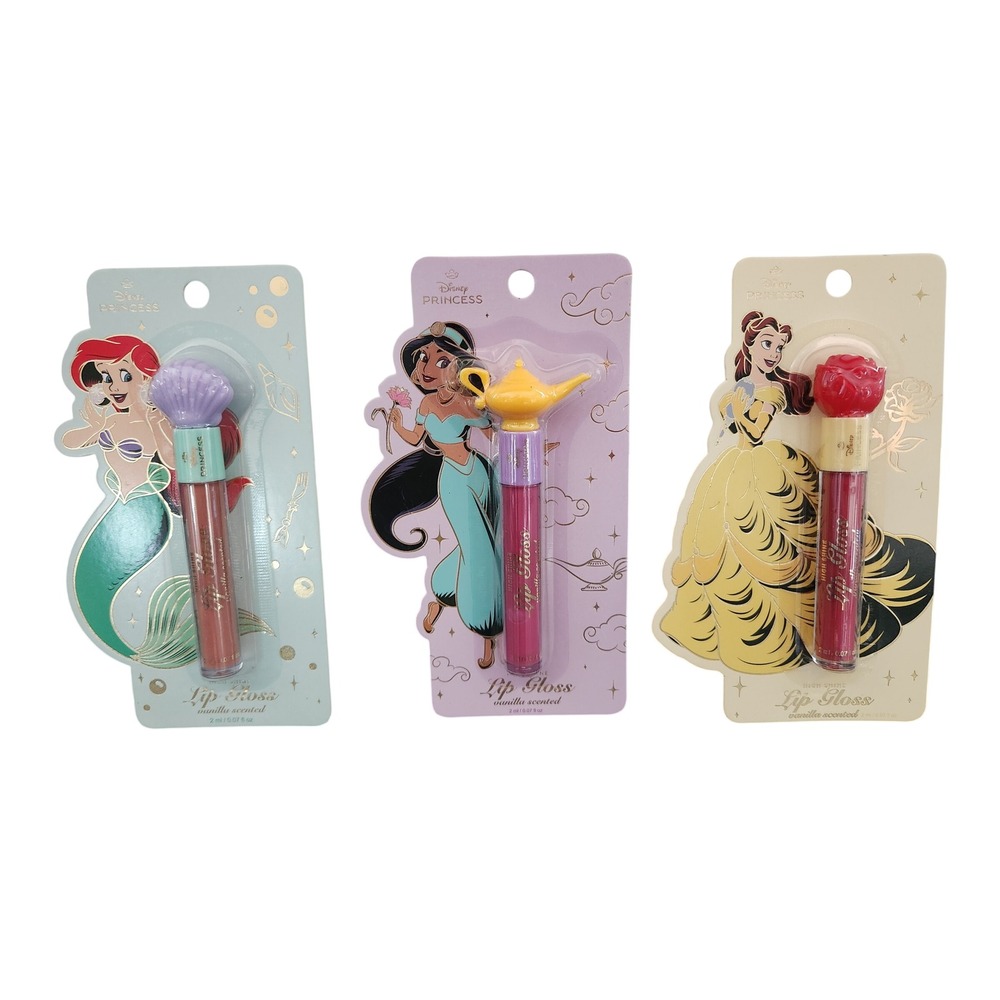 Disney Princess Lip Gloss Set Ariel Jasmine Belle Vanilla Scented 3 Pack New